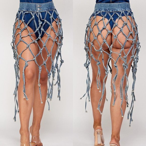 Unique  Net Jean Midi Skirt - Picture 2 of 2